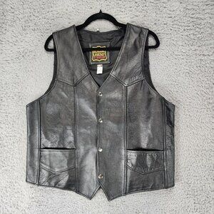 Manzoor Jacket Mens 46 Black Genuine Leather Button Up Western Biker Vest